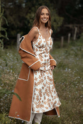 Franny Midi Dress - Cream Brown Floral - XL - Image 37