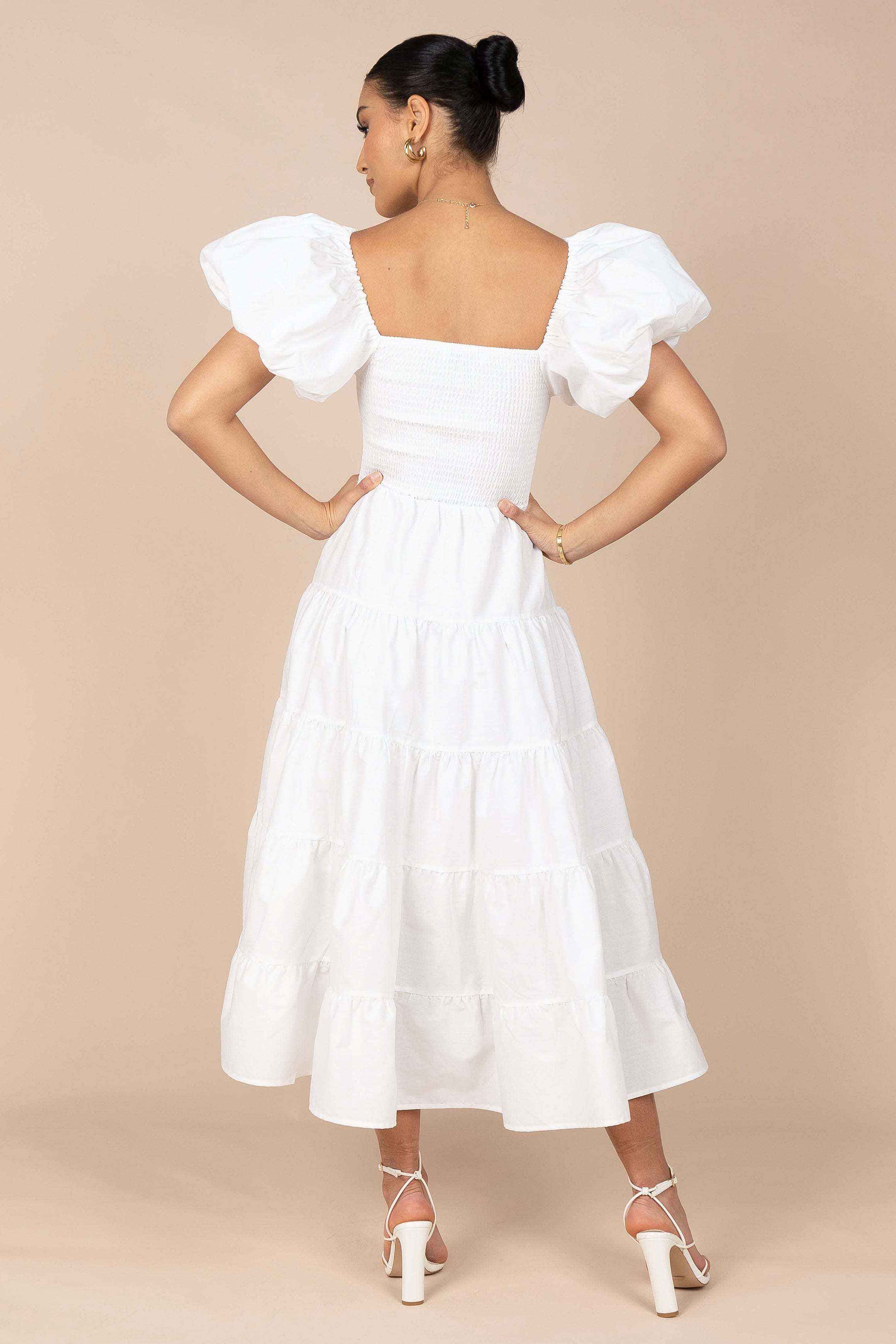 Annette Puff Sleeve Shirred Midi Dress - White - XL - Image 40