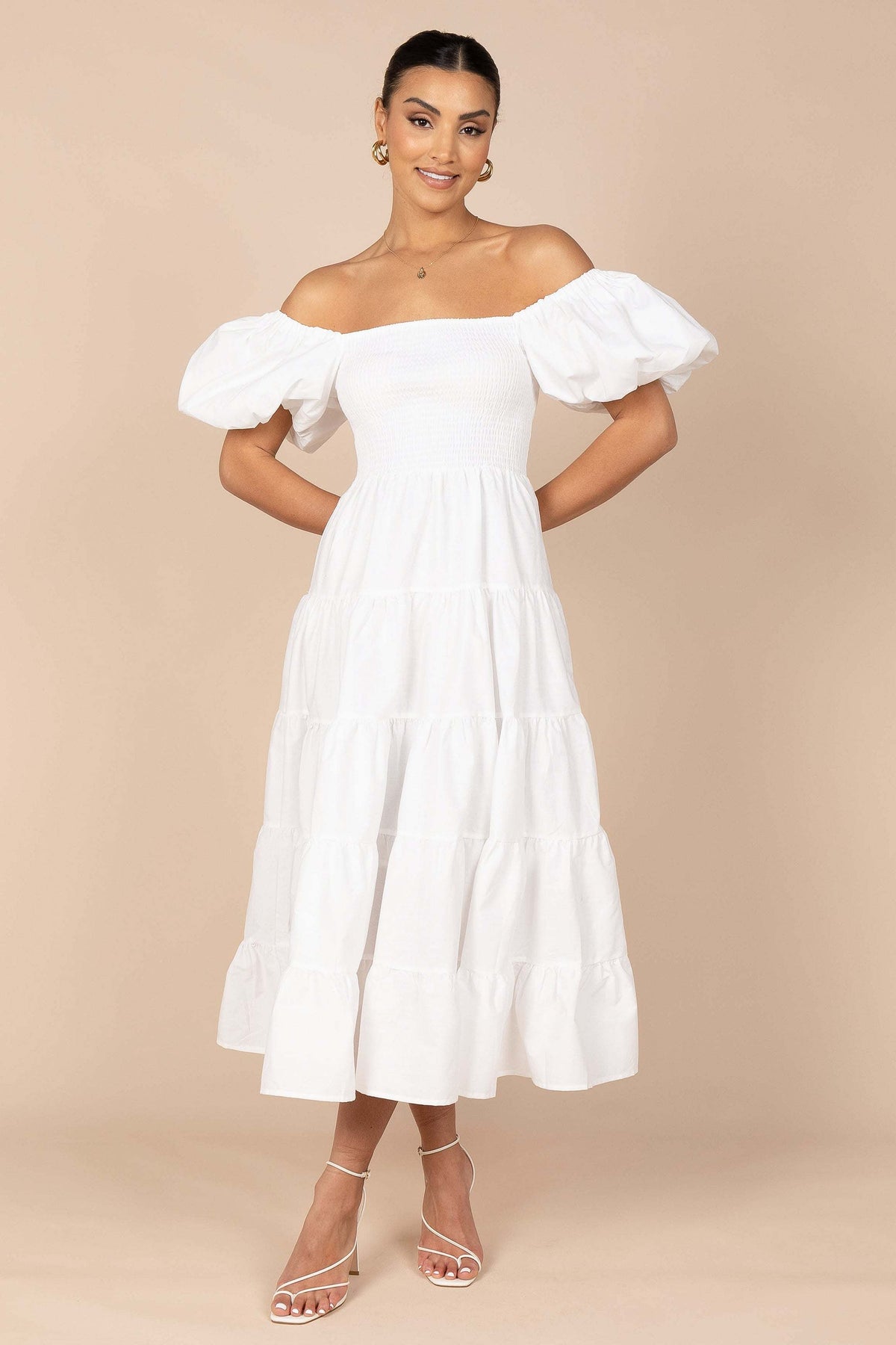 Annette Puff Sleeve Shirred Midi Dress - White - XL - Image 37