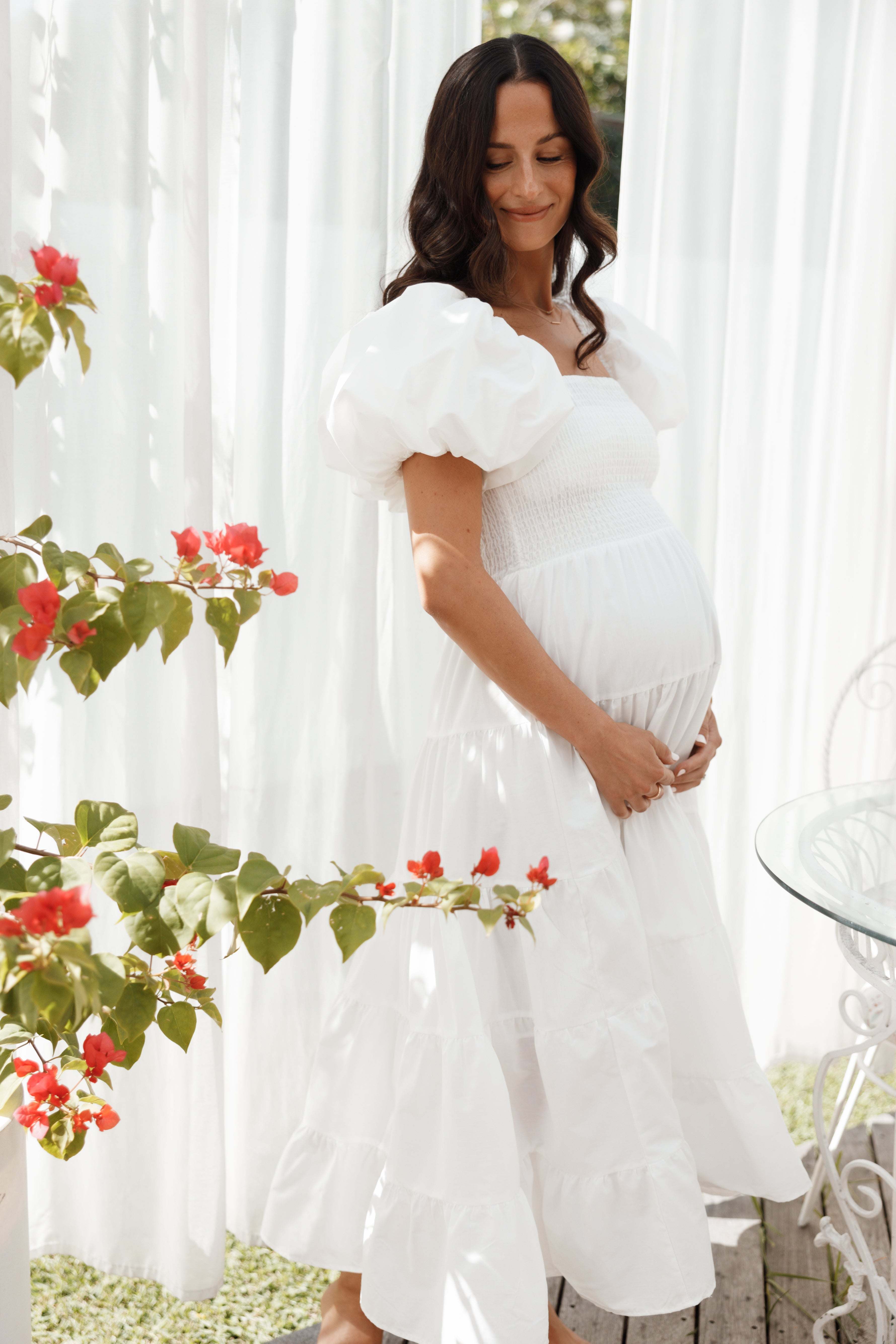 Annette Puff Sleeve Shirred Midi Dress - White - XL - Image 43