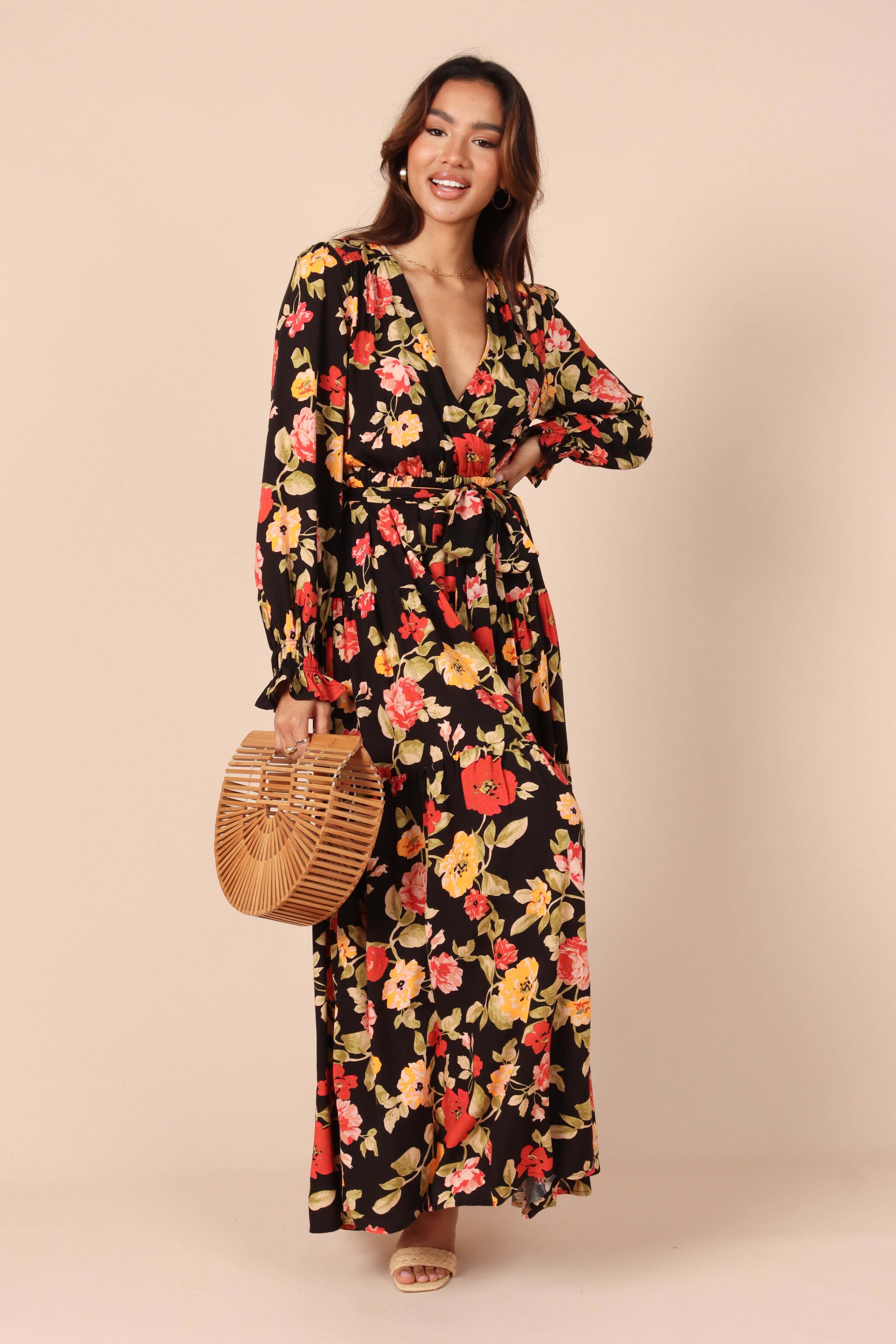 Ruana Maxi Dress - Black Floral - XL - Image 35