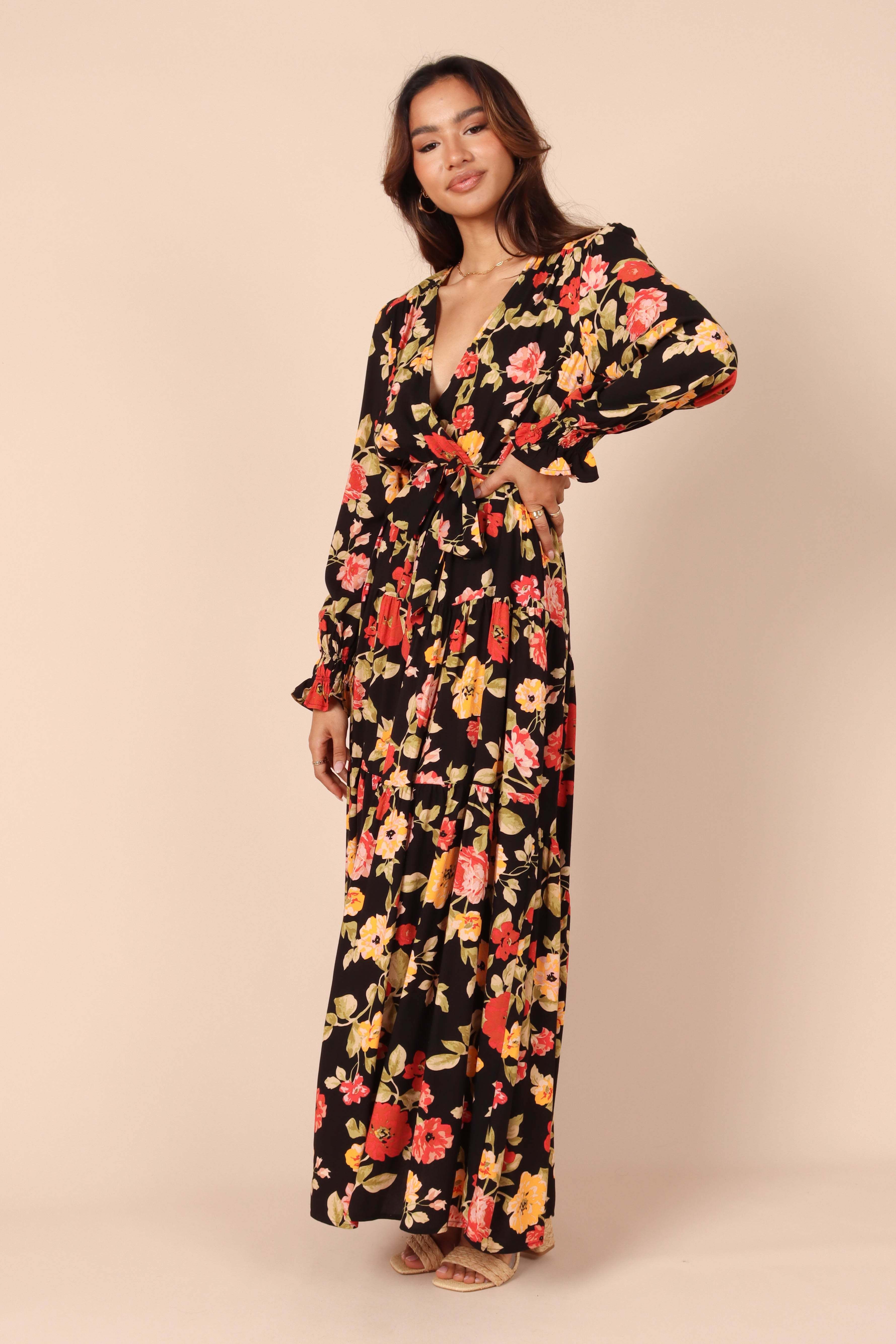 Ruana Maxi Dress - Black Floral - XL - Image 38